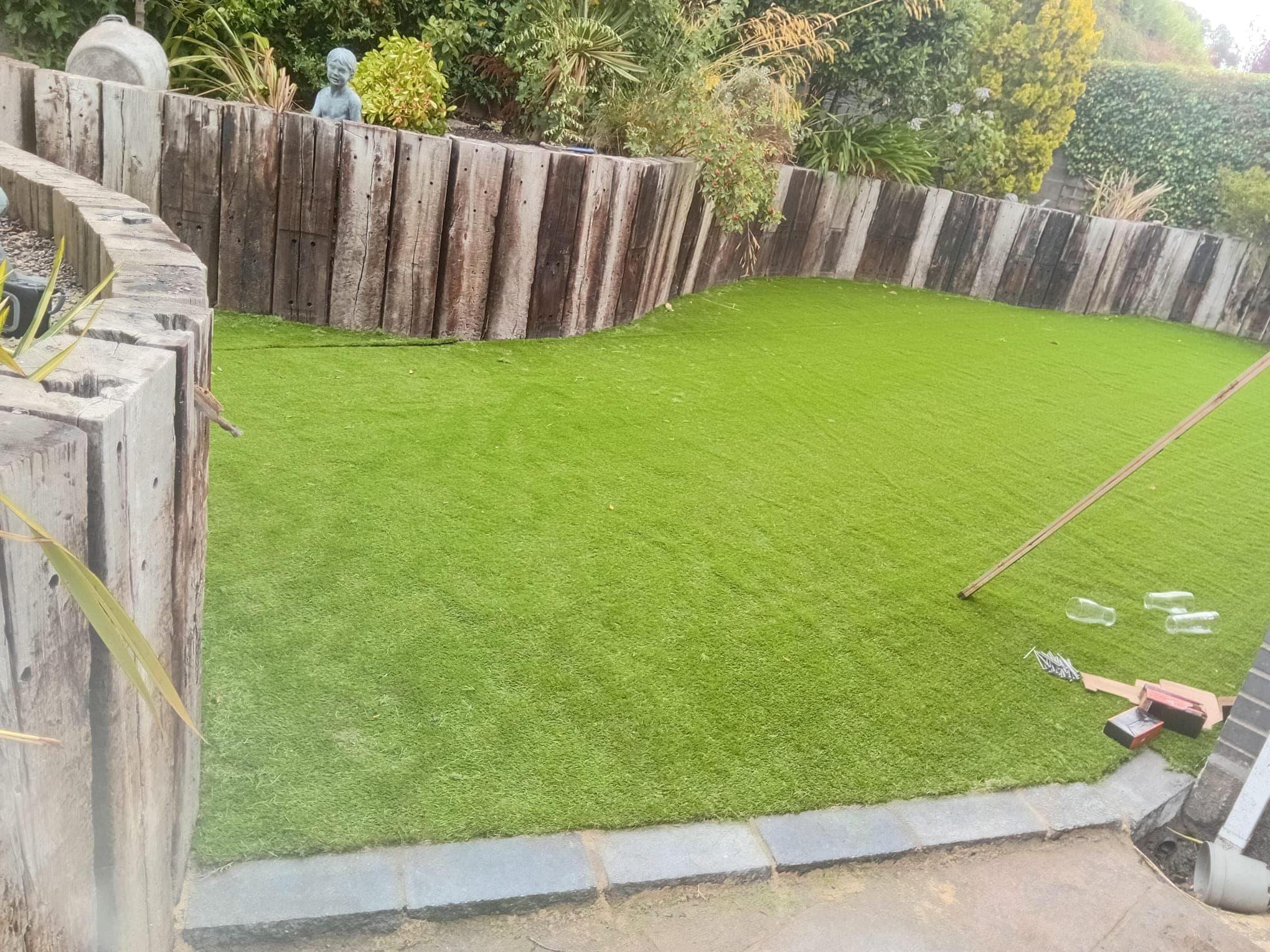 new drainage and artificial lawn