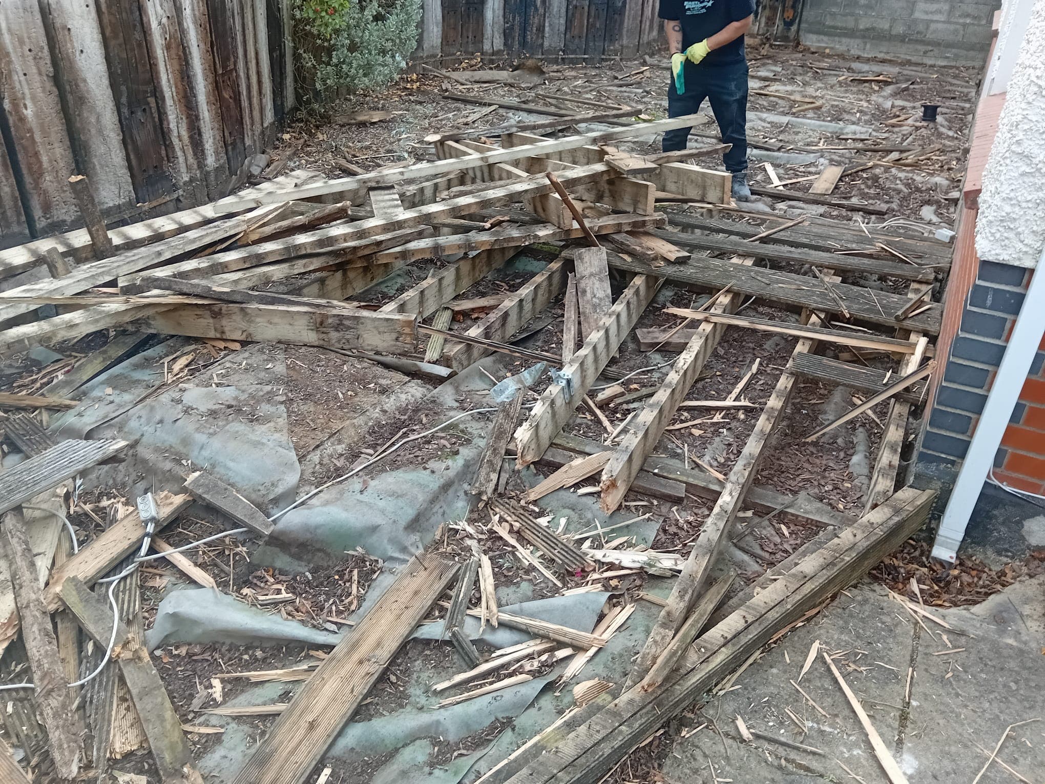 wooden decking being removed