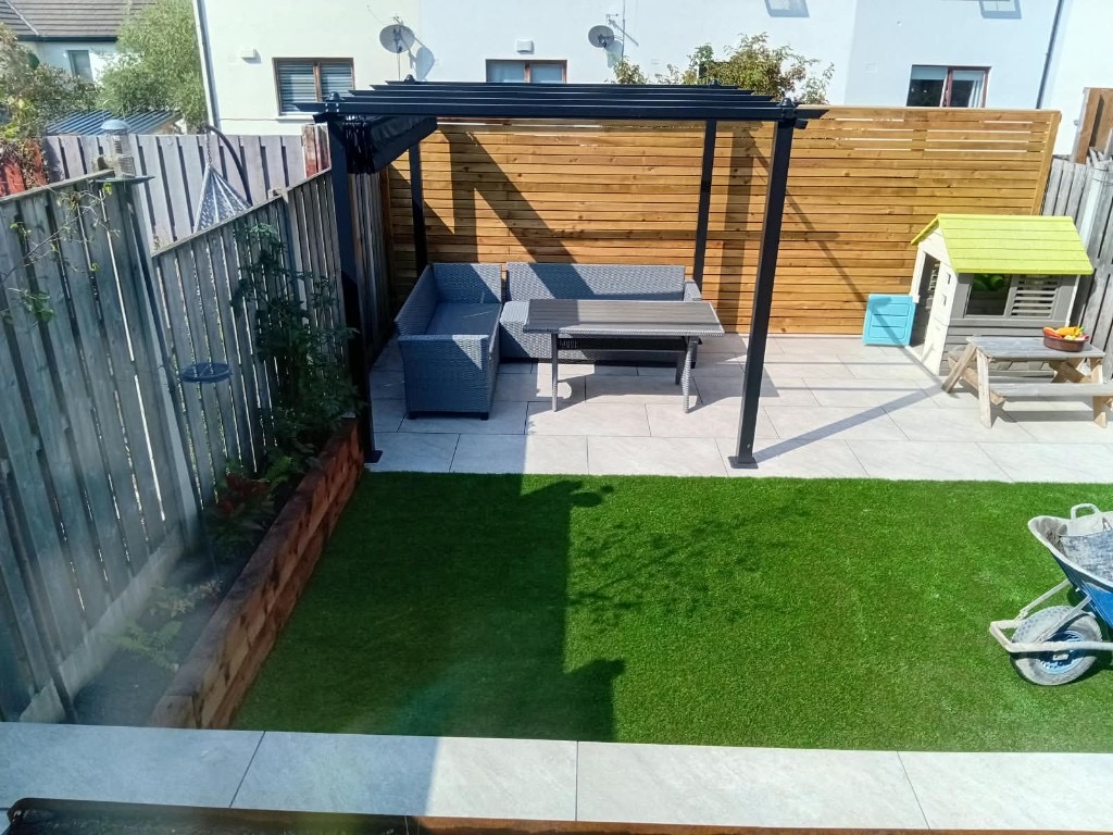 artificial grass and pergola